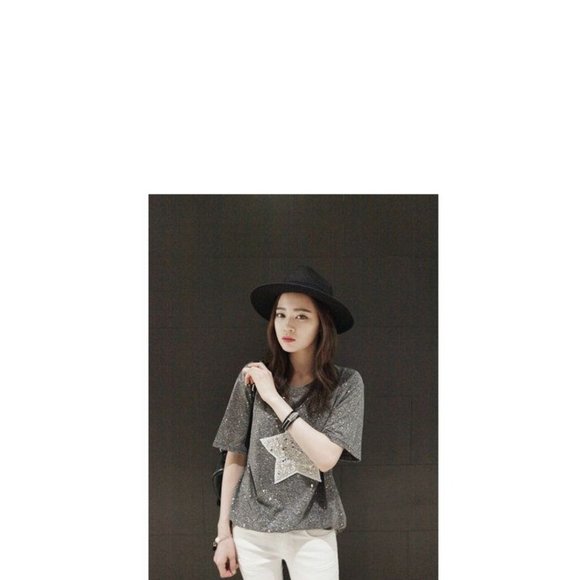 Short-Sleeve Star Printed Glitter T-Shirt Tee Size Small Gray - Picture 7 of 10